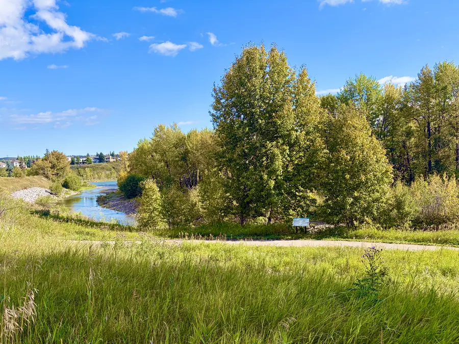 Creek running through open grassland beside Crawford Ranch, Cochrane, Alberta