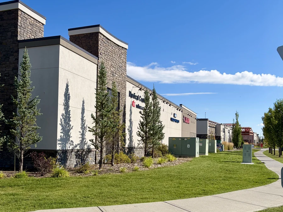 Commercial buildings including a medical centre in Fireside, Cochrane, Alberta