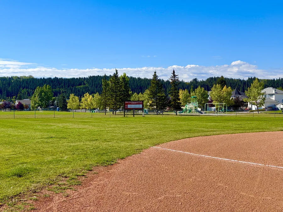 Ball diamond and playing fields at Greystone, Cochrane, Alberta