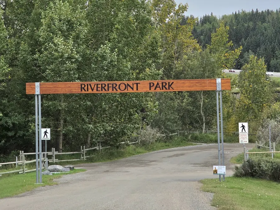 Riverfront Park entrance arch in Riverview, Cochrane, Alberta