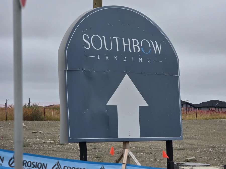 Southbow Landing directional sign on the new phase, Cochrane, Alberta