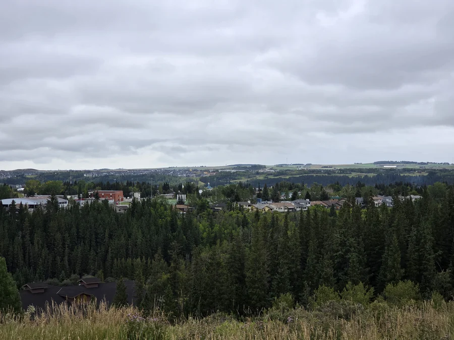 View south from Sunset Ridge across the Bow valley, Cochrane, Alberta